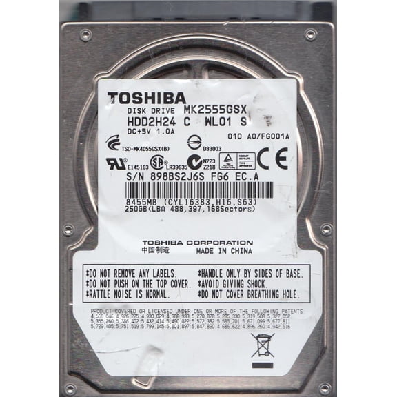 MK2555GSX, A0/FG001A, HDD2H24 C WL01 S, Toshiba 250GB SATA 2.5 Hard Drive