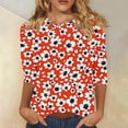 thumbnail image 2 of Wanfds Hauts de Mode Orange pour Femmes Tendance Été 2024 Col Rond Manches Trois-Quarts S, 2 of 5