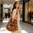 thumbnail image 5 of Woven Mesh Tote Bag, Crochet Shoulder Bag Knitted Handbag with Colorful Floral Embellishments for Beach Vacation Daily Use,Khaki, 5 of 7