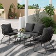 thumbnail image 3 of Bifanuo 4-Piece Rattan Outdoor Patio Dining Set with Cushions and Metal Table, Black/Black, 3 of 8
