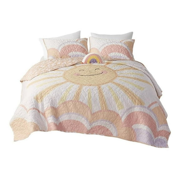 Pemberly Row 68" 3-Piece Cotton Printed Coverlet Set in Yellow