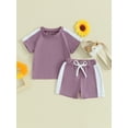 thumbnail image 2 of CIYCuIT 6M 12M 18M 24M 3T Toddler Baby Boys Girls Summer Tracksuit Outfits Short Sleeve T-shirt with Elastic Waist Shorts 2Pcs Infant Casual Contrast Color Shorts Sets, 2 of 9