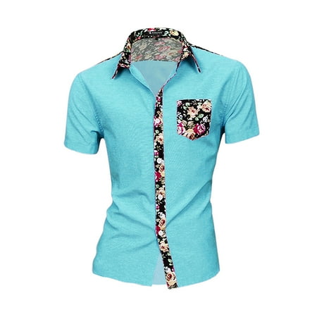Unique Bargains Men's Casual Single Breasted Short Sleeve Pocket Floral Print Shirt