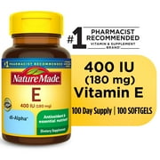 Nature Made Vitamin E 180 mg (400 IU) dl-Alpha Softgels, Dietary Supplement, 100 Count