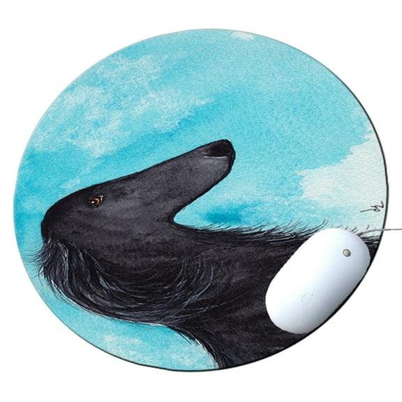 KuzmarK Round Mousepad / Hot Pad / Trivet - Black Borzoi Sighthound Dog Art by Denise Every