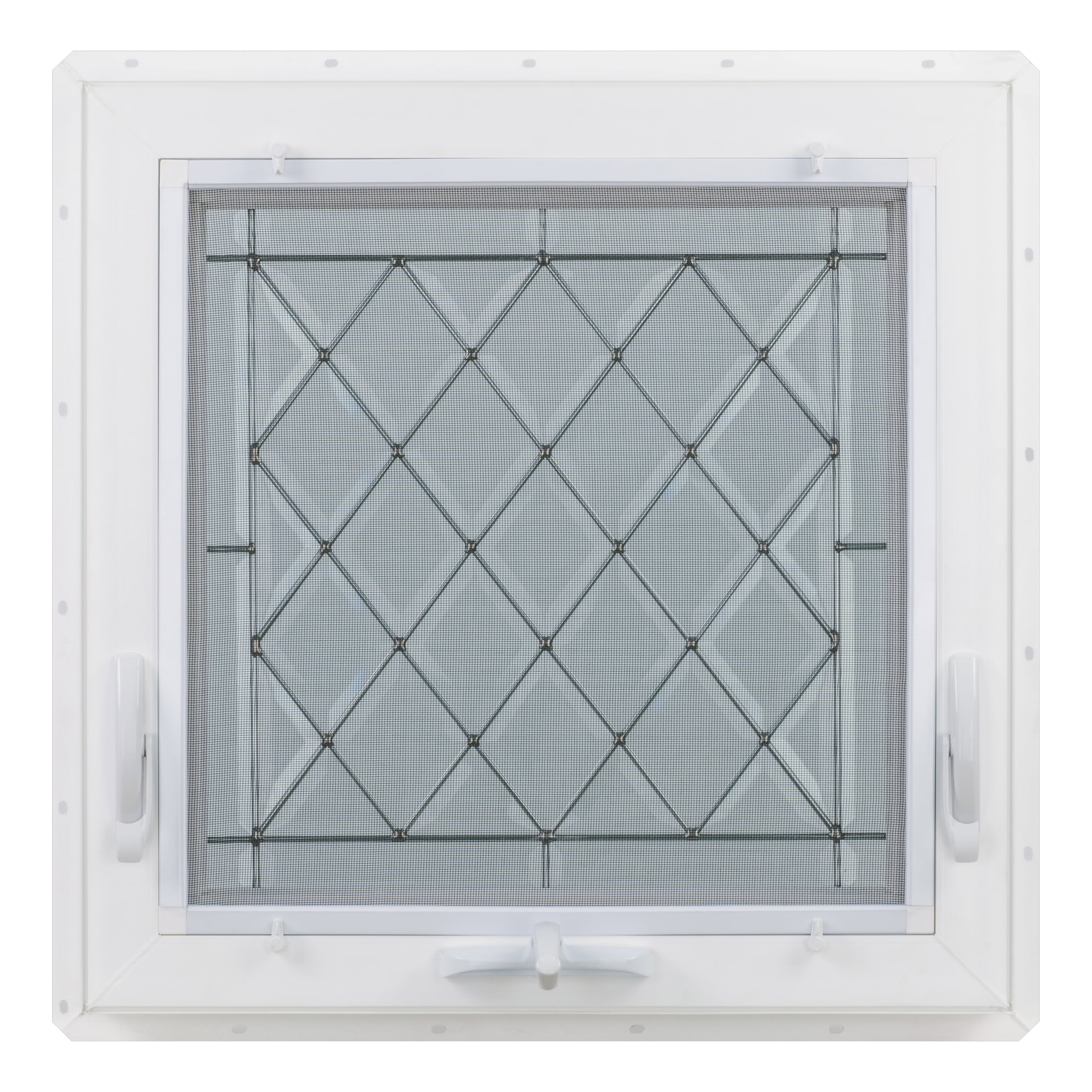 24 in. x 24 in. White Vinyl Triple-Pane Insulated Designer Awning Window with Diamond Pattern