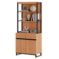 thumbnail image 7 of WAMPAT Modern 72" Tall Library Bookcase with Metal Base & Adjustable Shelves, Wood Bookcase with Storage Cabinet & Open Shelves for Home Office & Living Room, Mocha, 7 of 7