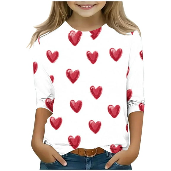Bnwani Valentines Long Sleeve Toddler Shirts Girls Crew Neck Casual Heart Printed Tops 3-4t