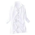 thumbnail image 2 of Pompotops Women's Linen Shirt Roll-Up Sleeve Tops Button Tunic Pockets Blouse Clearance, 2 of 4