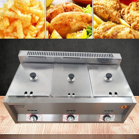 3 Pans Food Warmer Steam Buffet, 6L, Countertop Gas Fryer Steam Table for Commercial