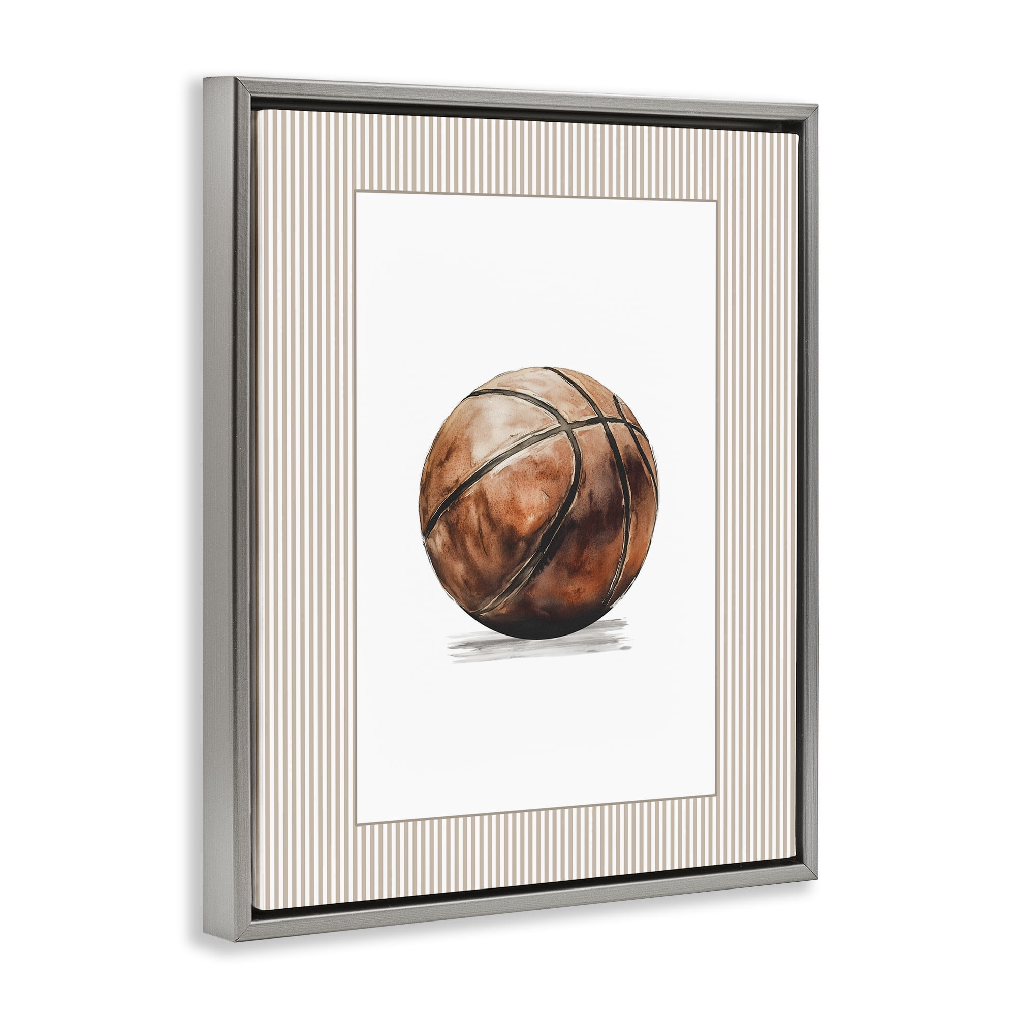 Stupell Industries Vintage Sports Basketball Gray Framed Floater Canvas Wall Art, design by Christine Simpson Art
