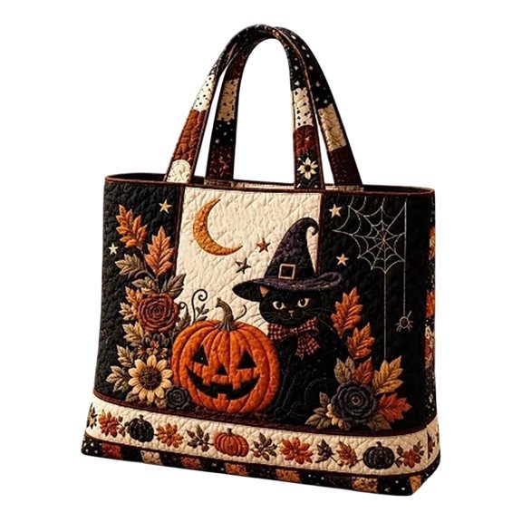 Halloween Tote Bag Fall Pumpkin Patchwork Handbag for Women
