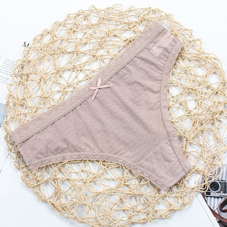 

MRULIC lingerie for women Women s Solid Cotton Thong Pants Low Waist Transparent Hollow Out Fun Underwear Khaki + XL