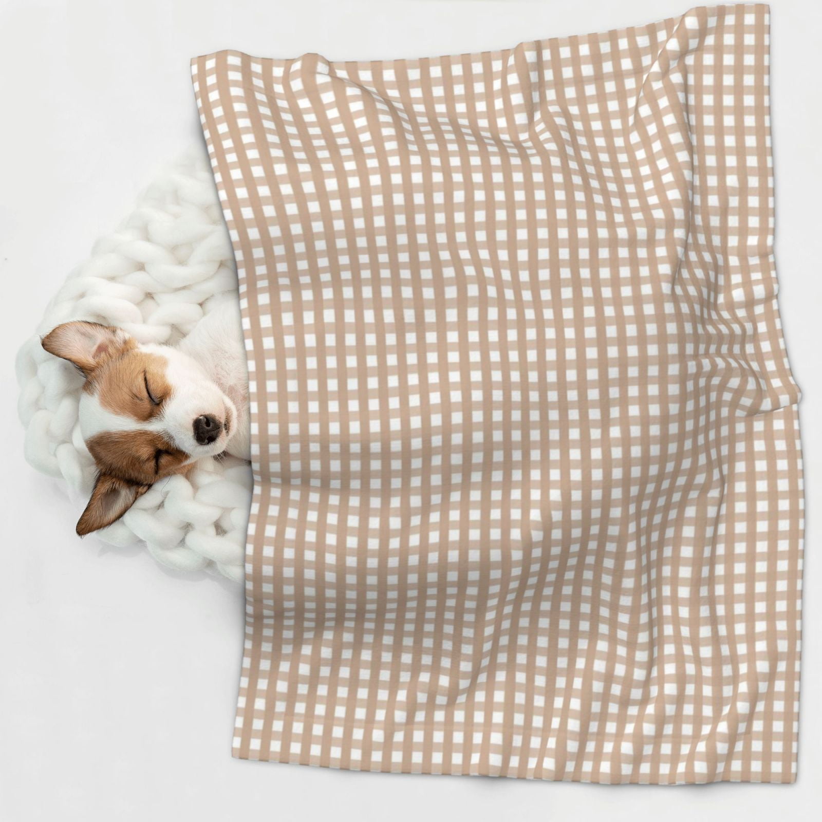 Naloa Brown Gingham Dog Blanket, 3 Sizes Cat Blanket for Indoor Cats Large Medium Small Dog Gifts-Medium
