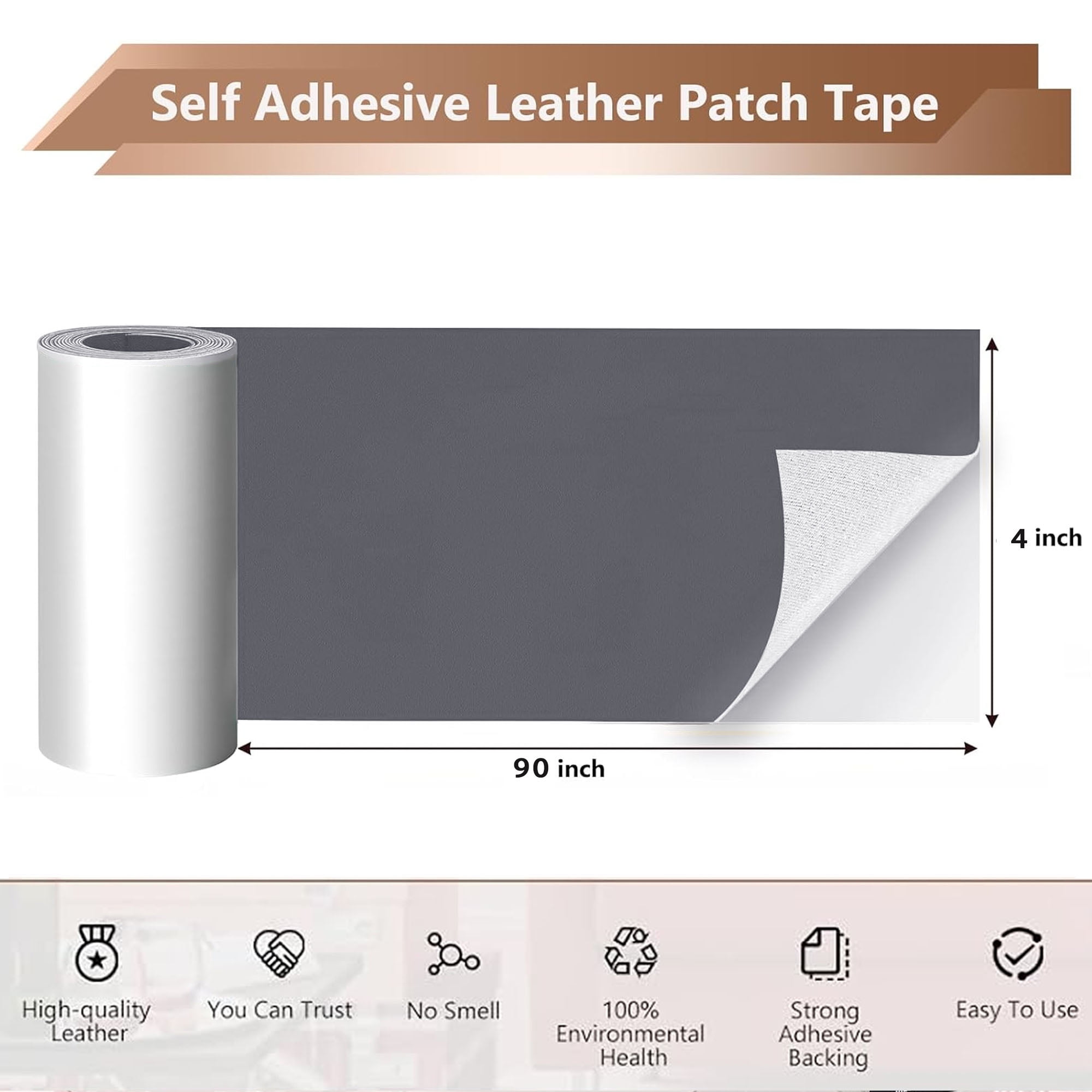 XINLTC Self Adhesive Leather Repair Patch Kit , Gray, 4 x 90 inch, Leather Repair Tape for Couches, Vinyl Upholstery, 1 Pack