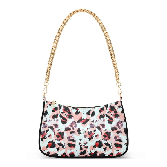 Pink Leopard Leopard Print Womens Chain Shoulder Bag Tote Handbag Clutch Hobo Purse with Zipper for Travel Casual