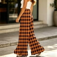 thumbnail image 5 of Striped & Plaid Ruffle Hem Wide Leg Pants - High Waisted Palazzo Trousers with Pockets, Flowy Drawstring Casual Lounge Pants Orange S, 5 of 7