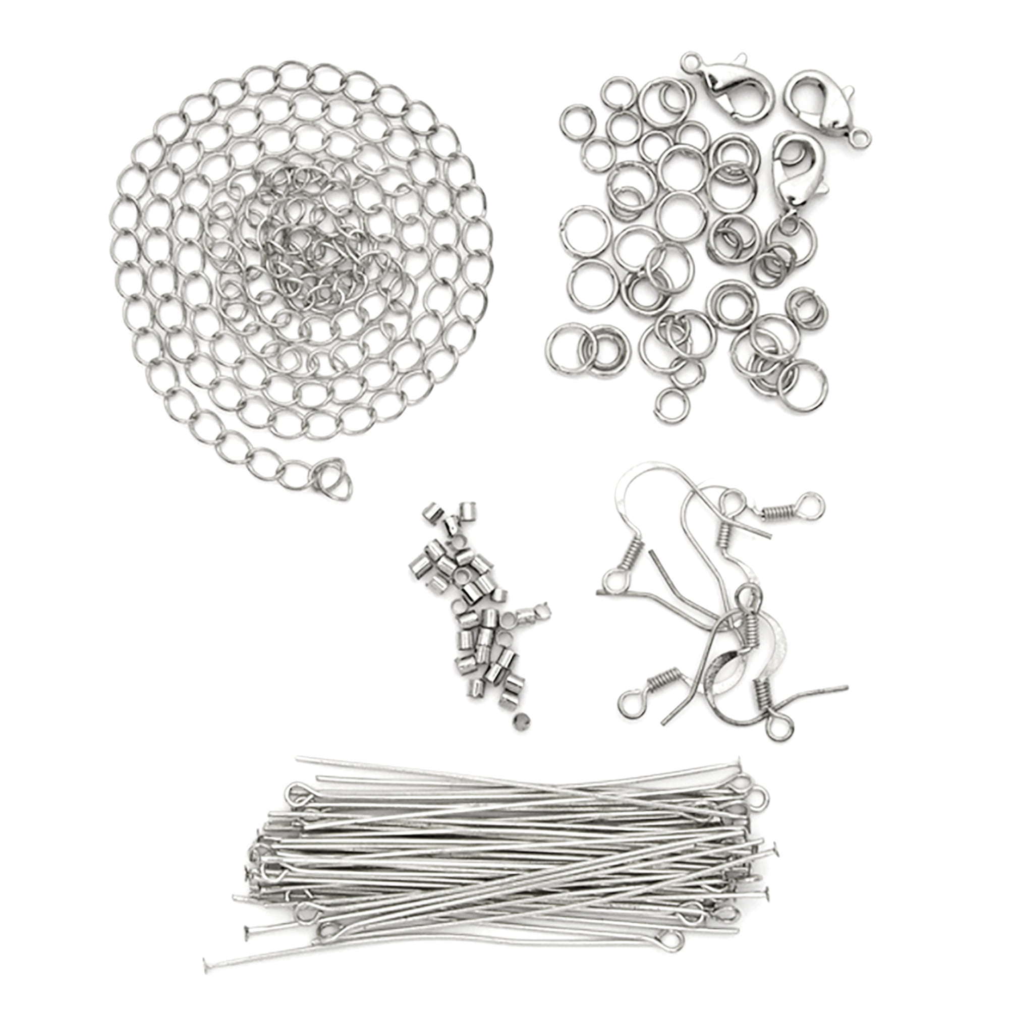 DIY Metal Jewelry Findings Starter Pack, 75 Piece, Silver Finish