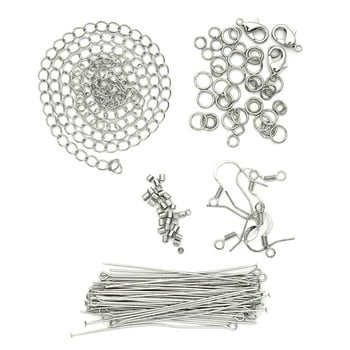 DIY Metal Jewelry Findings Starter Pack, 75 Piece, Silver Finish