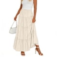 thumbnail image 2 of Vacation Long Skirts for Women Boho Maxi Tiered Skirt Elastic High Waist A-Line Flowy Summer Skirts Beige L, 2 of 7