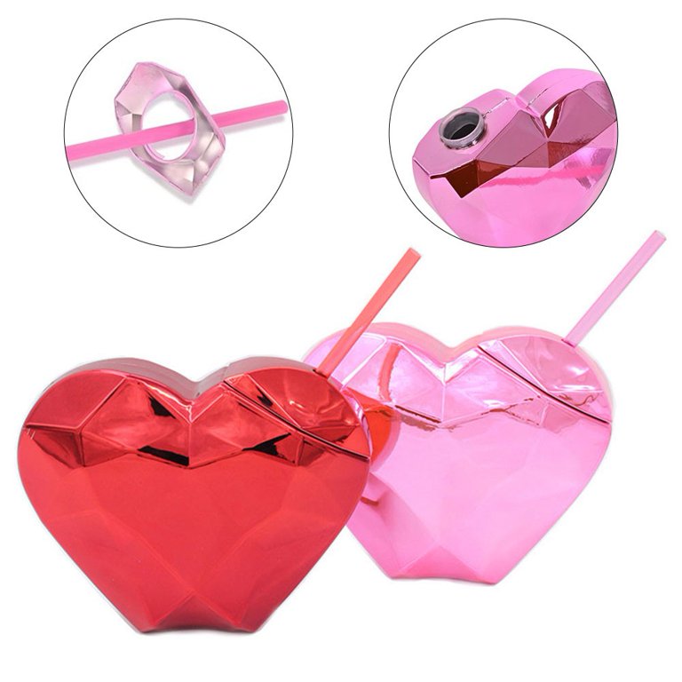 Heart Straw Pink Heart Shaped Crazy Plastic Drinking Baby Shower Party  Straws for Coffee Each Water Tea (8.26-inch Red) 