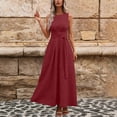 thumbnail image 5 of ClodeEU Women's Retro Round Neck Sleeveless Maxi Dress, Elegant Casual Solid Color Long Dress with Belt Red,Womens Plus L, 5 of 5