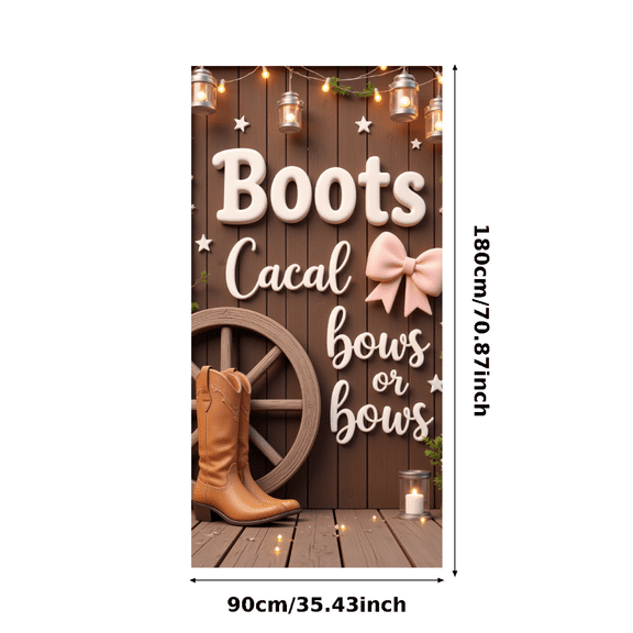 Decorative Design Gender Reveal Banner Pink Bow Western Boots Wooden Background for Baby Shower Party Country Celebration Event Decoration