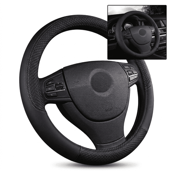 ROSEXIXI Steering Wheel Cover 15 Inch Anti-Slip Leather Wrap Embossed Diamond Pattern Breathable Car Steering Wheel Accessory for Universal Fit Men Women Auto Interior Decor