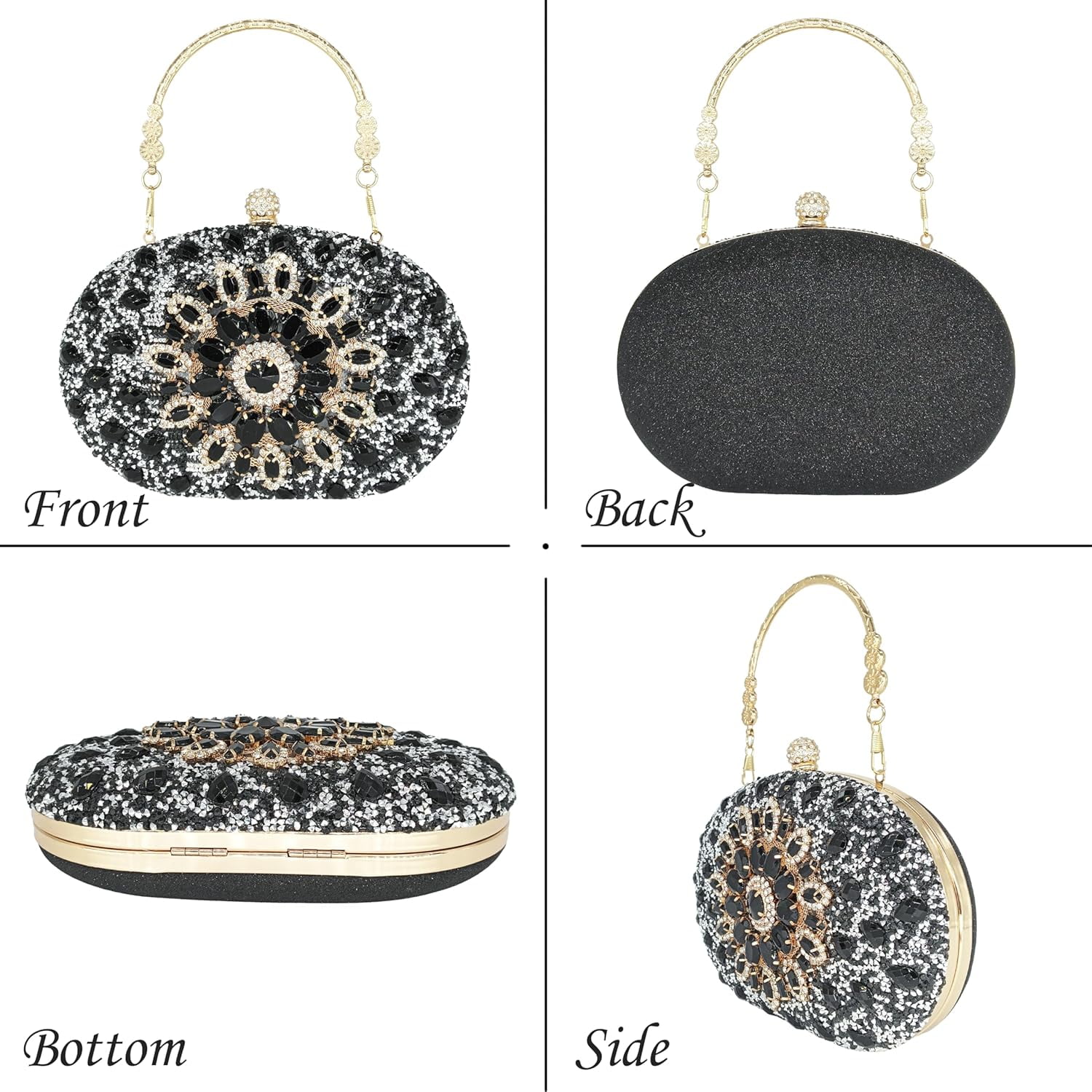 Kwuty Rhinestone Clutch Purses for Women Evening Wedding Formal - Round Pearl Clasp Handbag - Crystal Diamond Bag