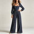 thumbnail image 5 of Aimik Womens Plaid Print Jumpsuits Long Sleeve Square Neck Wide Leg Jumpsuits with Pockets Fall Vacation Casaul Jumpsuit for Women, 5 of 5