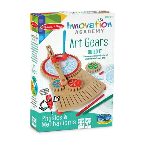 UPC: 0000772305778 | Melissa & Doug Innovation Academy Art Gears Wooden Build-and-Play Drawing Machine 3 Markers 5 Paper Disks 1 Template Disk