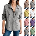thumbnail image 2 of Yuanlook Women's Loose Fit Heart Embroidery Denim Shirt, Lapel Collar Roll Tab Long Sleeve Breathable Layered Daily Tops S-XXL, 2 of 7