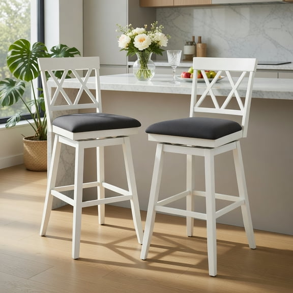 GVN 29 Inch Counter Height Bar Stool Upholstered Chair with Backrest Cushion for Kitchen Dining Room Living Room Home Bar Furniture, White