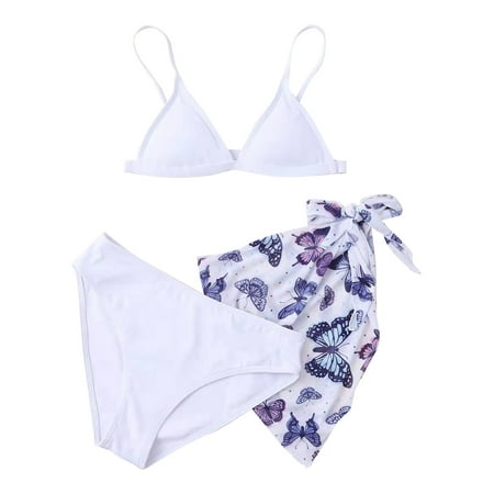 

Toddler Girls Swimsuits 3 Piece Solid Color Quick Drying Top With Butterfly Print Bottom Shirt And Cover-Up Baby Bathing Suit Size 140