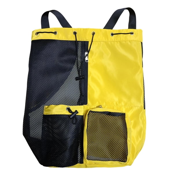 Mochila de malla mochila Bolsa de equipos deportivos aliviables transpirables organizador de nylon entrenando equipo mochila playa con bolsillo húmedo amarillo