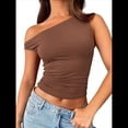 thumbnail image 1 of Tops de Verano con Hombros Descubiertos para Mujer, Camisetas para Salir, Top Corto Sin Mangas, Ropa de Moda, Conjuntos de 2025 Color Café S, 1 of 8