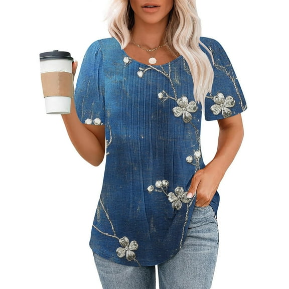 Viikei Plus Size T Shirts for Women,Ladies' Casual Short Sleeved Loose Round Neck Printed Top Multicolor S