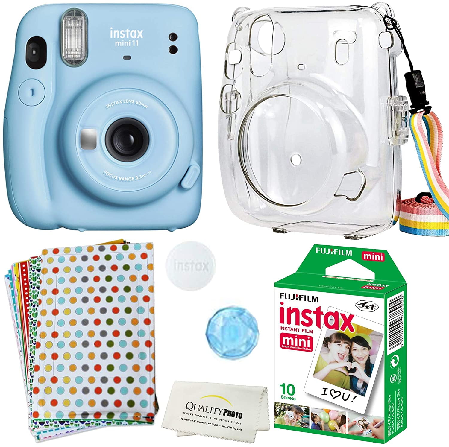Statistisch Begraafplaats ik wil Fujifilm Instax Mini 11 Camera with Clear Case, Films and Stickers Bundle -  Walmart.com