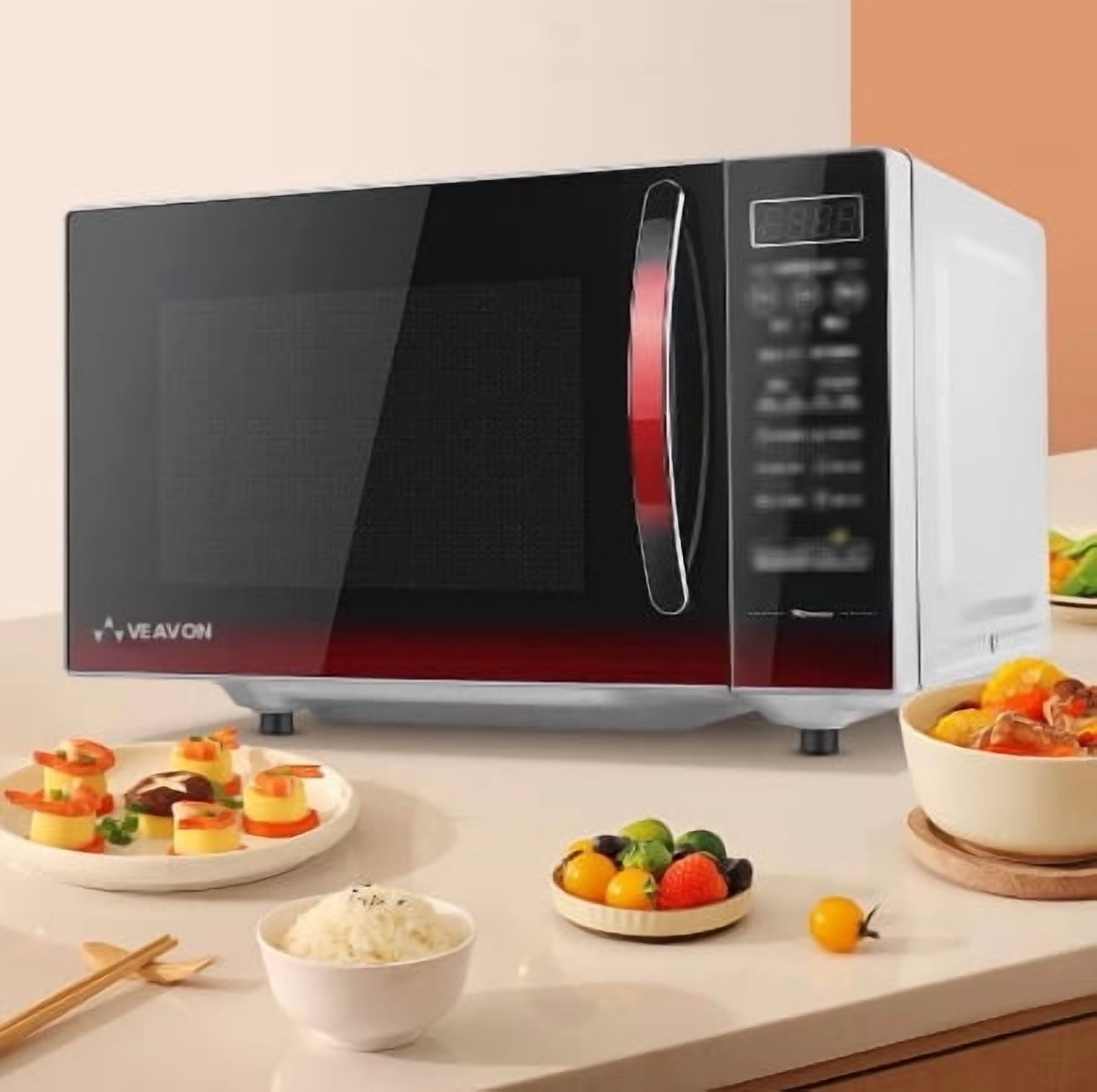 VEAVON Countertop Microwave Oven 1.2 Cubic Feet Removable Turntable Smart Humidity Sensor 12 Auto Menus Quiet Function ECO Mode Easy Clean Interior 1100W