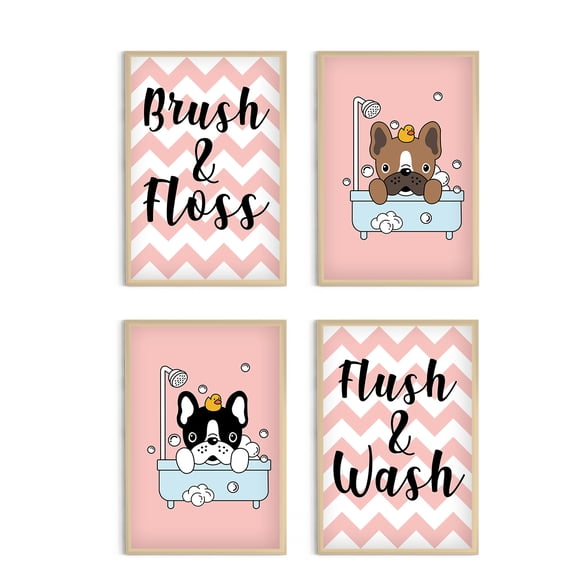 Awkward Styles Kids Bedroom Art Brush & Floss Set of 4 Posters Kids Playroom Flush & Wash Baby Bedroom Girl Boy Decor Ideas No Frame