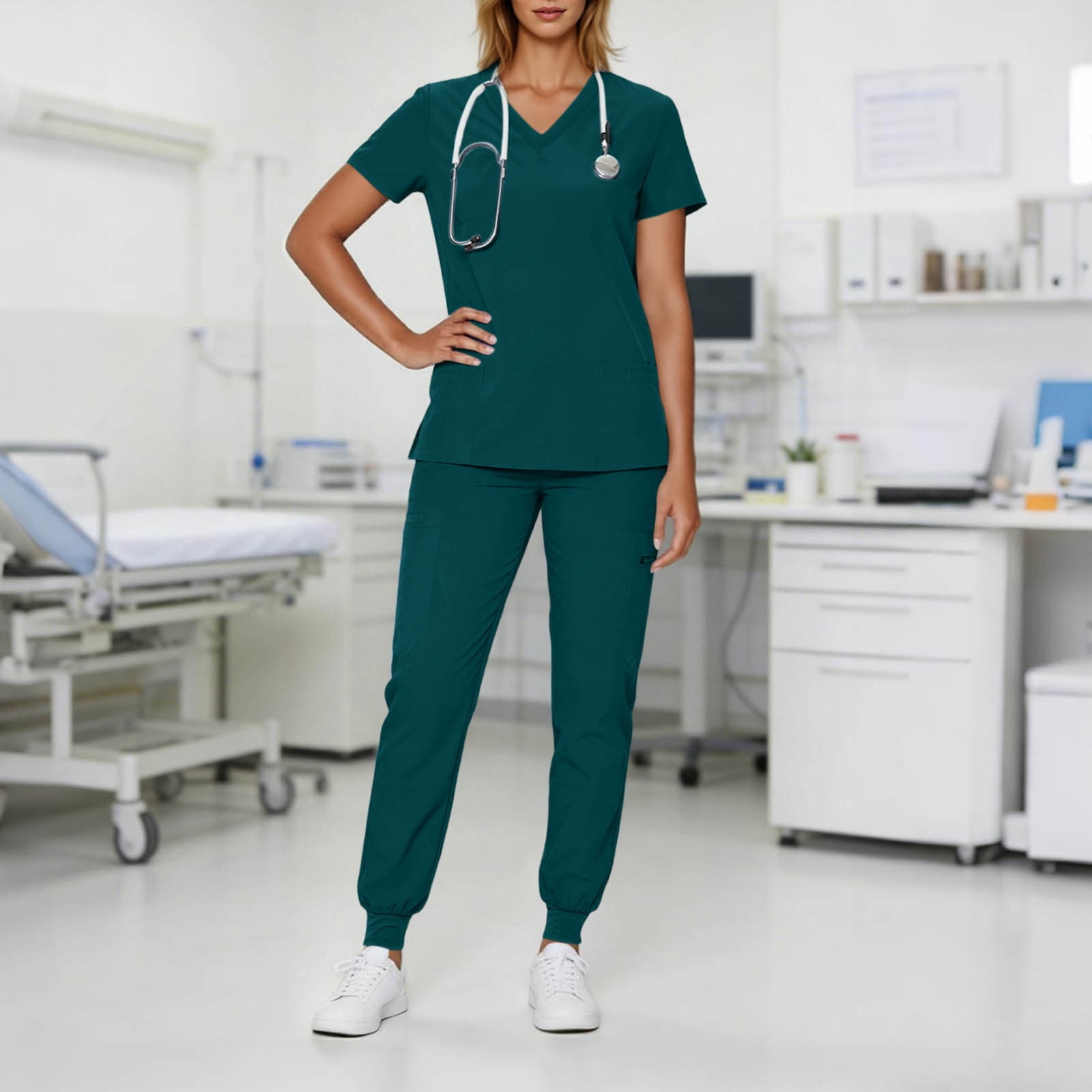 Scrubs for Women Set V-Neck Scrub Top Stretch Jogger Pants Stretchy Scrub Set Womens Workwear Nursing Uniform