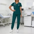 thumbnail image 6 of YgkuHd Women's Casual Solid Color Scrubs Set – Loose Fit V-Neck Short Sleeve Top with Side Slits & Pockets, Jogger Drawstring Pants, Healthcare Nursing Uniform, Sizes S-XXL,Green_M, 6 of 9