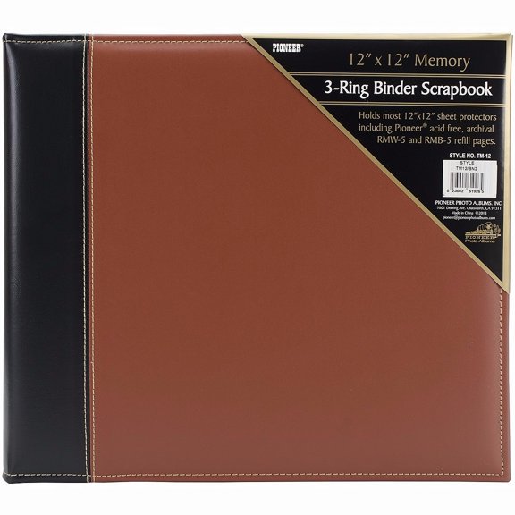 Pioneer 3-Ring Sewn Cover Album 12"X12"-Black/Brown