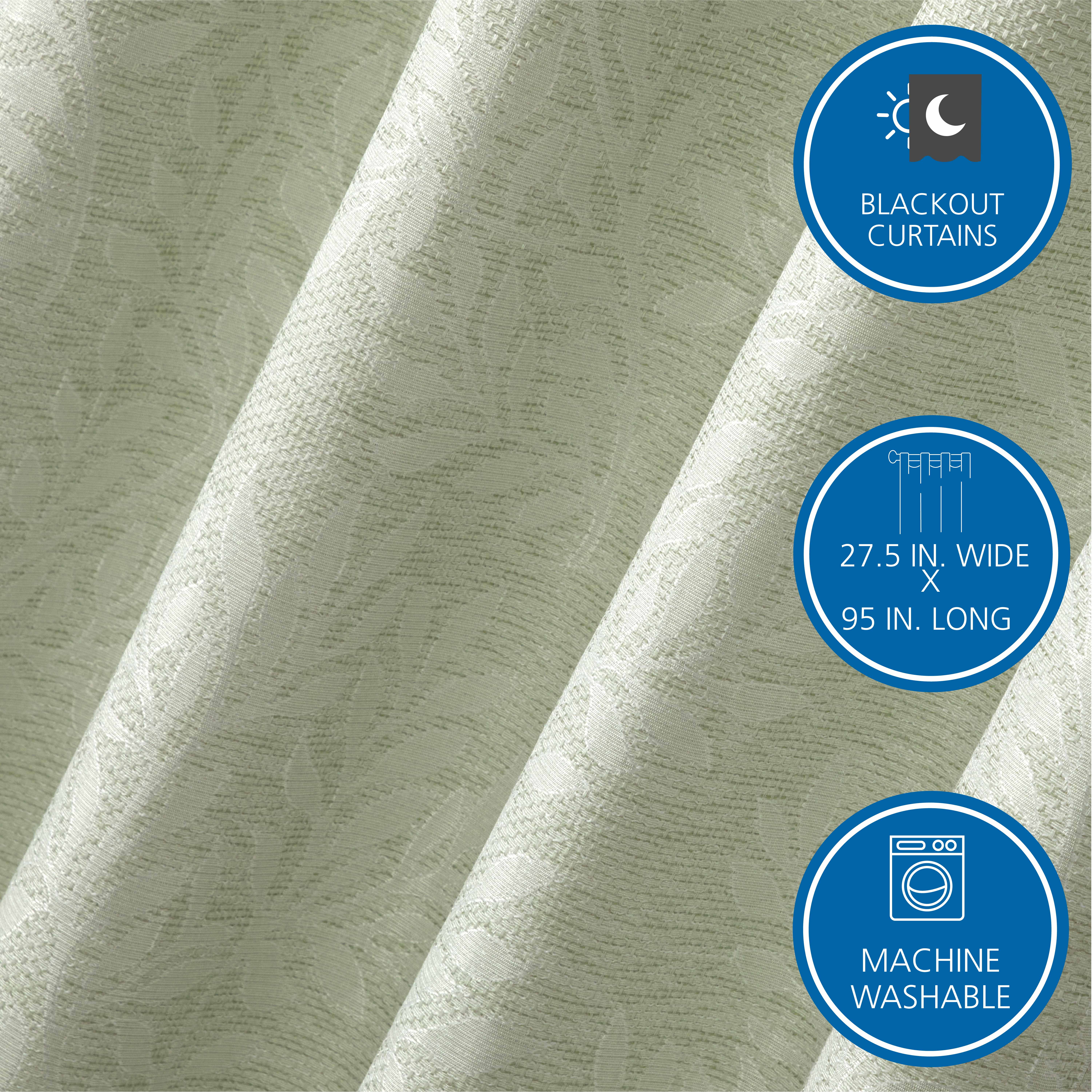 (2 pack) Mainstays Jacquard Blackout Panel Pair, Set of 2 Curtains, Green Botanical, 37" W x 84" L