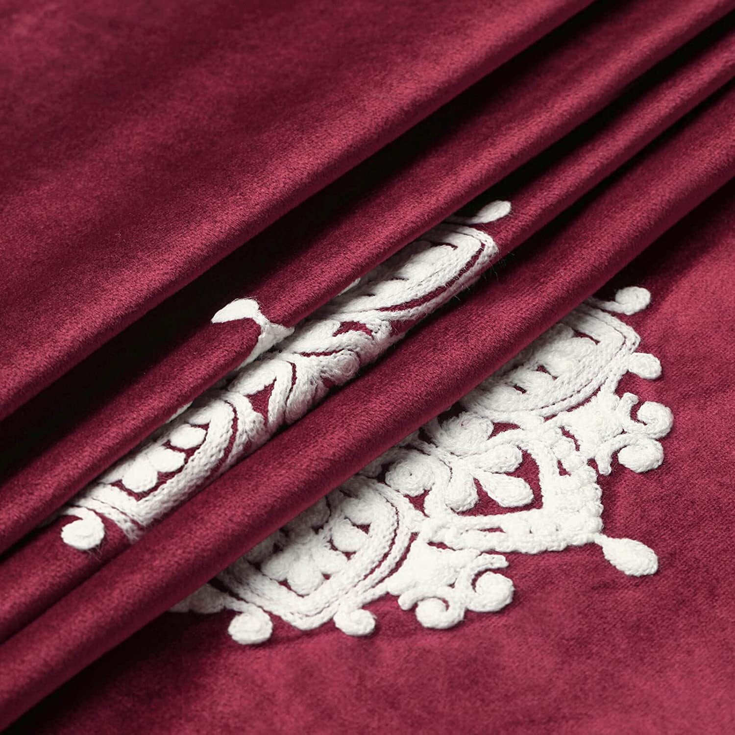 VOGOL Red Embroidered 80% Blackout Curtains for Living Room, Luxury Velvet Curtain Window Panels for Bedroom, 1 Set, W52"xL63"