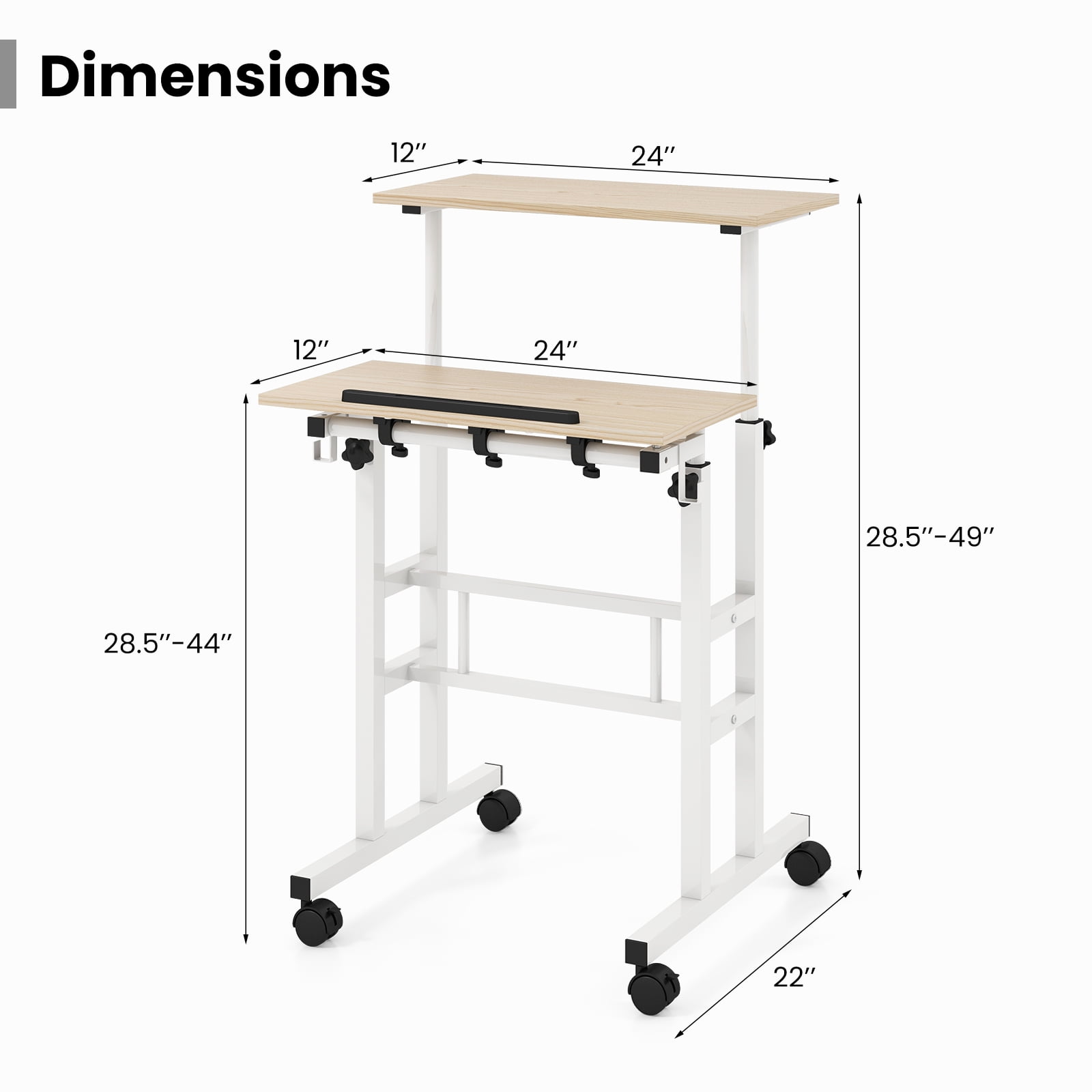 Giantex Mobile Standing Desk, Height Adjustable Sit to Stand Desk, Portable Laptop Desk, 2-Tier Computer Workstation for Home Office, Natural