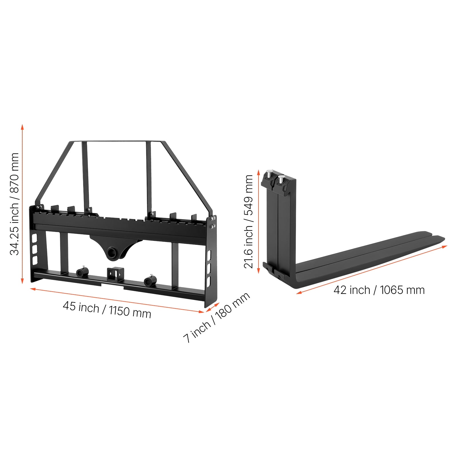 VEVOR Skid Steer Pallet Forks, 4000 lbs Rated Capacity, Pallet Fork Frame Attachment with 48-inch Pallet Forks Forklift Blades, 2-inch Hitch Receiver & Spear Sleeves, Fit for Skid Steers, Tractors