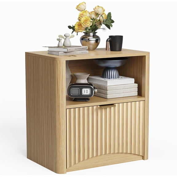 GarveeHome Fluted Farmhouse Night Stand with Charging Station, 23" Mid-Century Modern Nightstand, 2 Drawers End Table