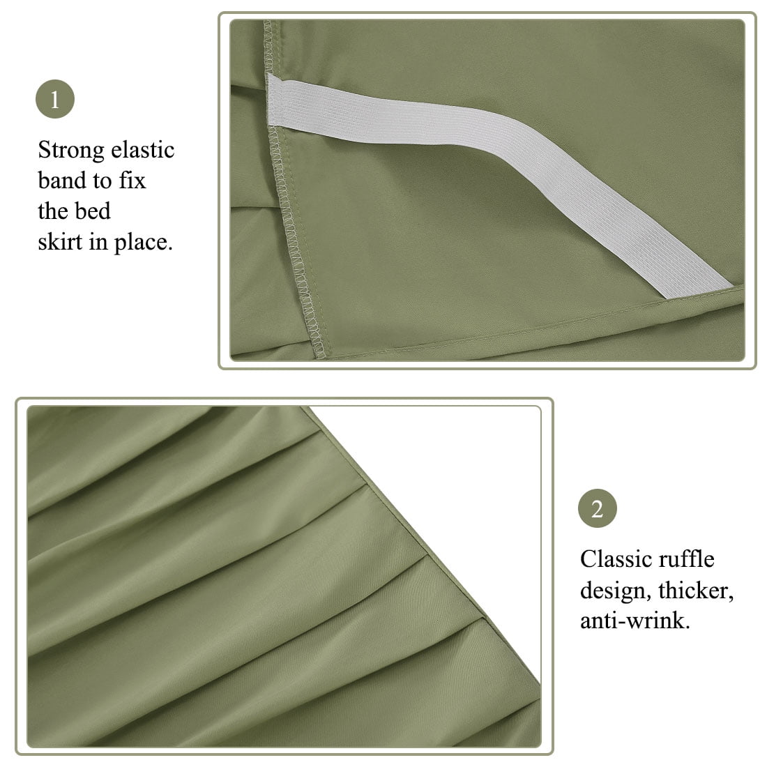 PiccoCasa Ruffled Brushed Bed Skirts Polyester Platform 16" Drop Queen Olive Green