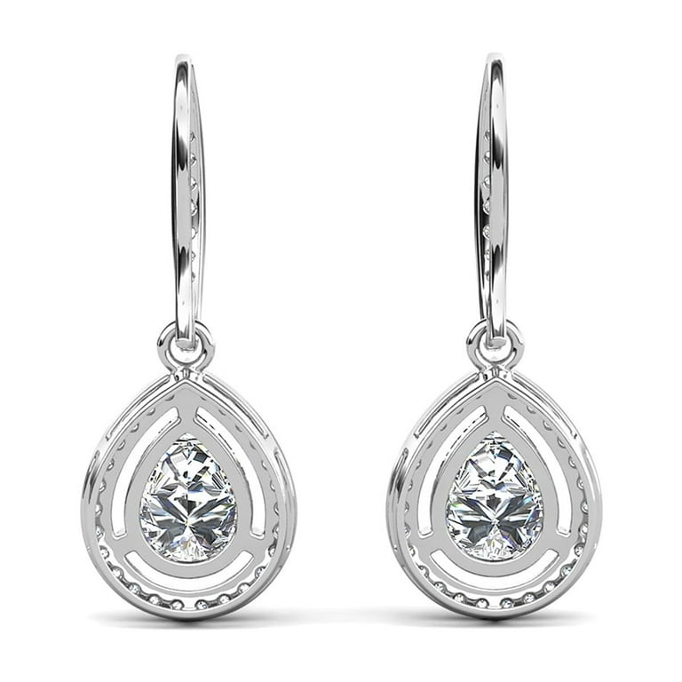 Cate Chloe Isabel 18k White Gold Plated Teardrop Dangle Earrings